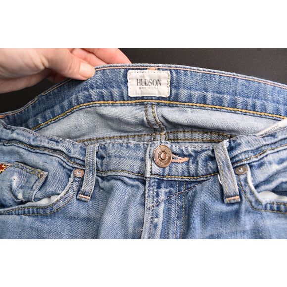 Hudson Skinny Jeans Medium Blue Distressed Knee Super Soft Womens 27 - Picture 4 of 12